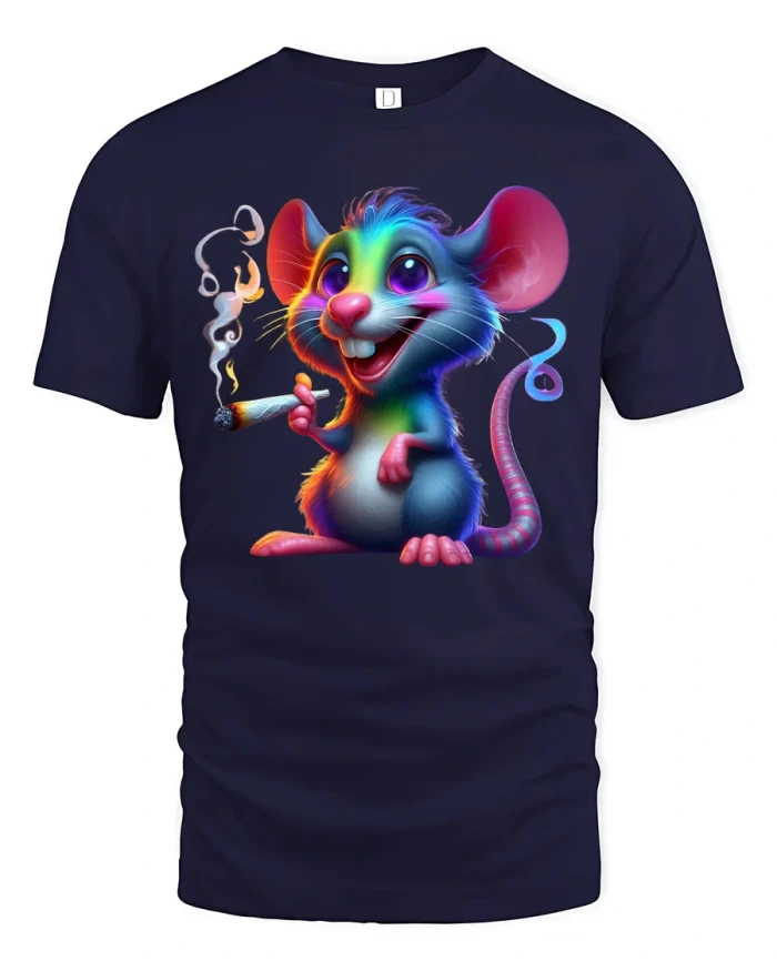 Funny Rainbow Mouse Tee Cute Colorful Cartoon Character Tshirt - navy t-shirt on white background