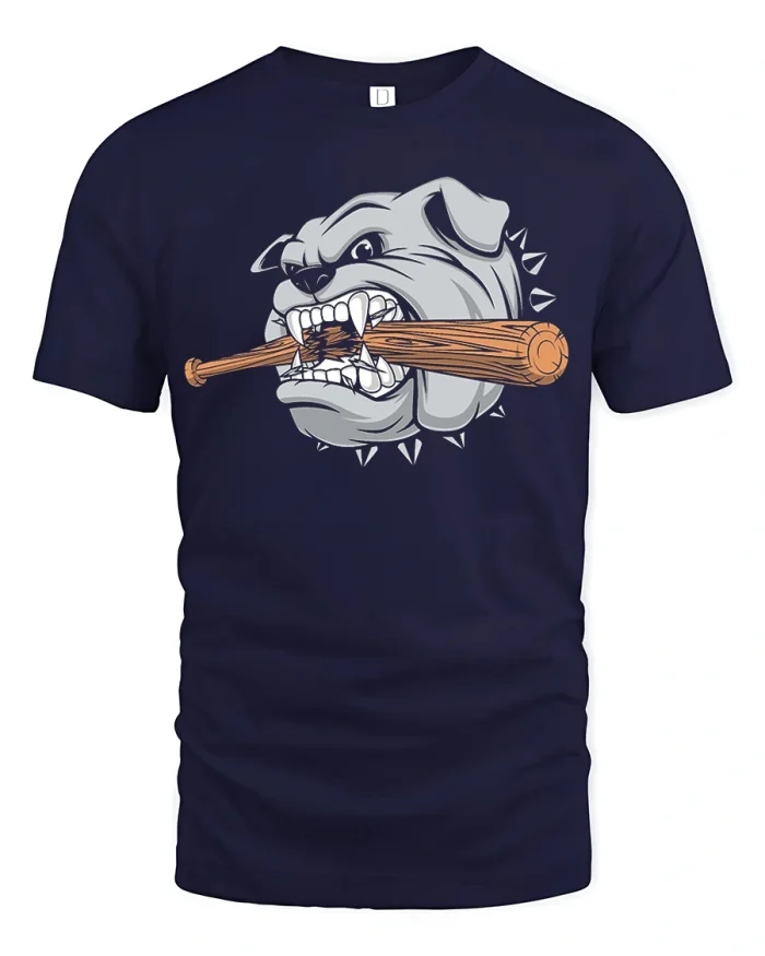 Fierce Bulldog Bite Tee Tough Graphic Baseball Bat Tshirt - navy t-shirt on white background