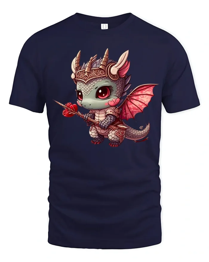 Cute Warrior Dragon Tee Adorable Fantasy Fighter Tshirt - navy t-shirt on white background