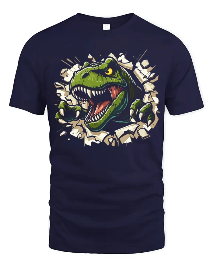 T Rex Breakthrough Tee Ferocious Dinosaur Graphic Tshirt - navy t-shirt on white background