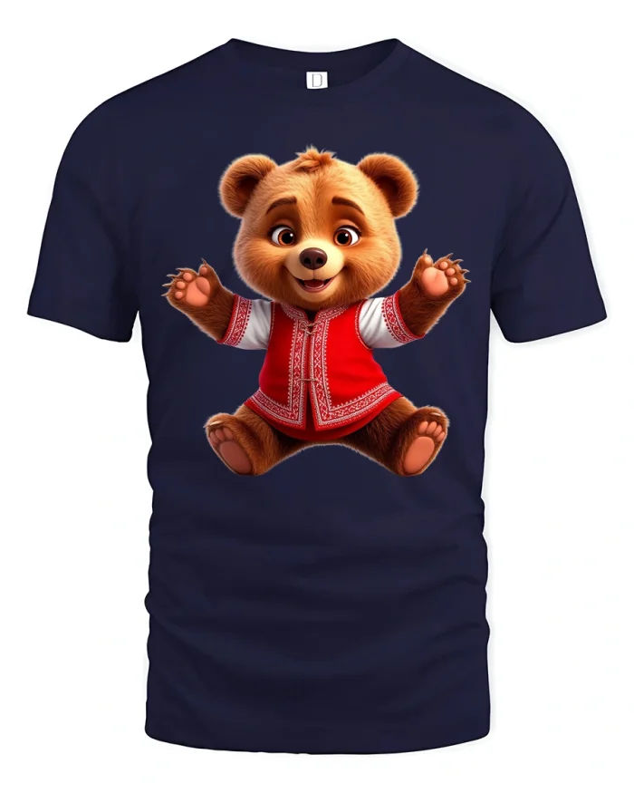 Cute Happy Teddy Bear Cartoon Graphic Tee With Cozy Joyful Style - navy t-shirt on white background