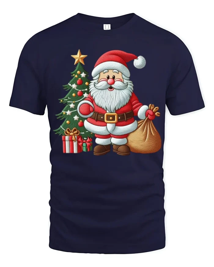 Cute Santa Claus Christmas Gift Sack Holiday Tee - navy t-shirt on white background