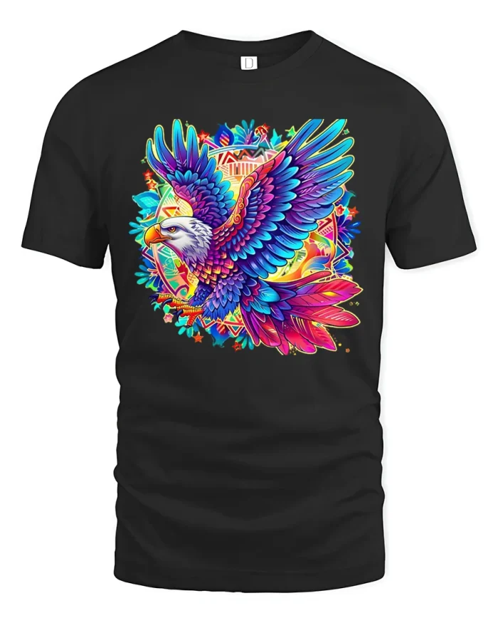 Colorful Eagle Freedom Art Graphic Tshirt With Bold Energy - black t-shirt on white background