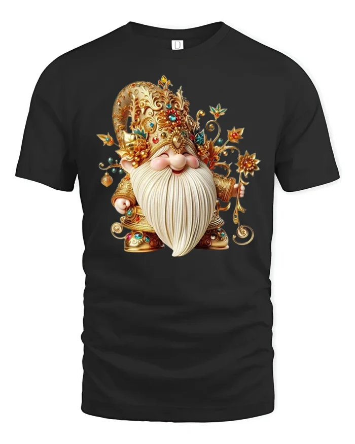 Magical Gnome Wizard Art Graphic Tshirt With Fantasy Charm - black t-shirt on white background