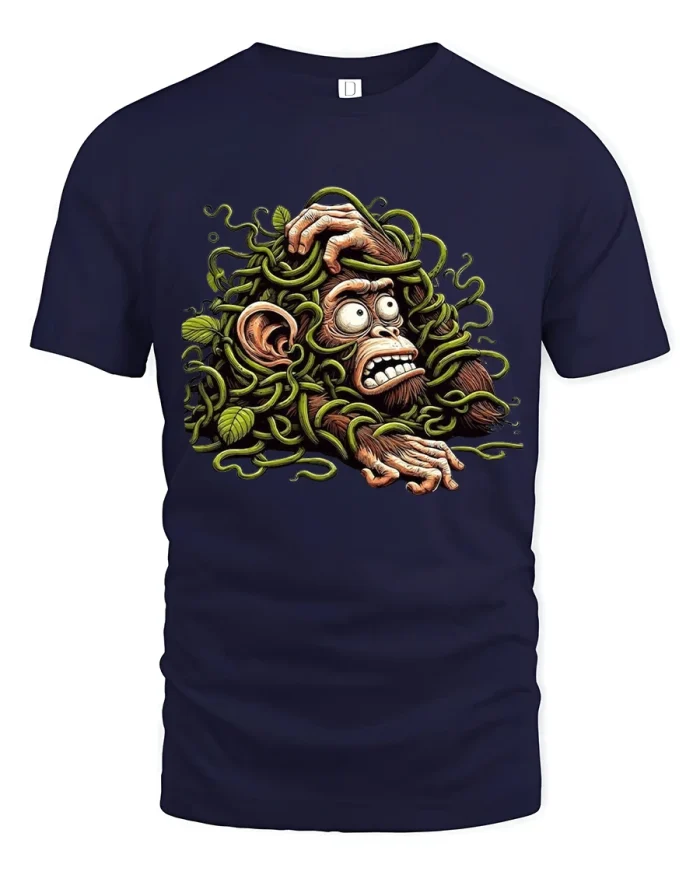 Crazy Jungle Monkey Graphic Tshirt With Wild Funny Energy - navy t-shirt on white background