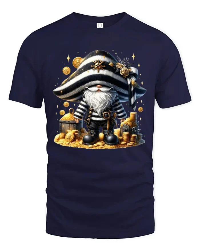 Pirate Gnome Treasure Graphic Tshirt With Adventurous Style - navy t-shirt on white background