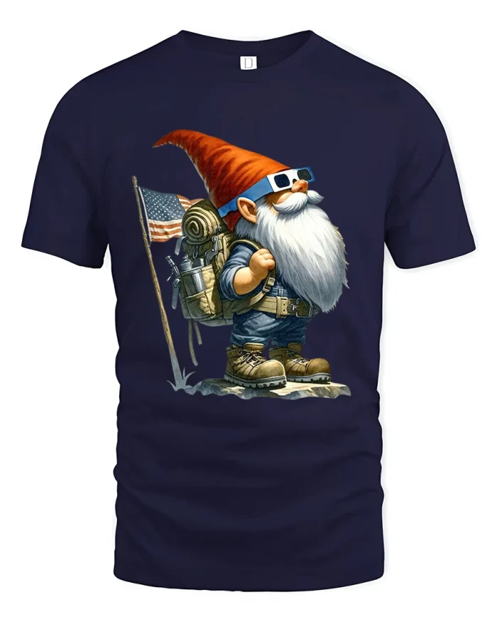 Adventure American Gnome Graphic Tshirt With Bold Explorer Vibes - navy t-shirt on white background