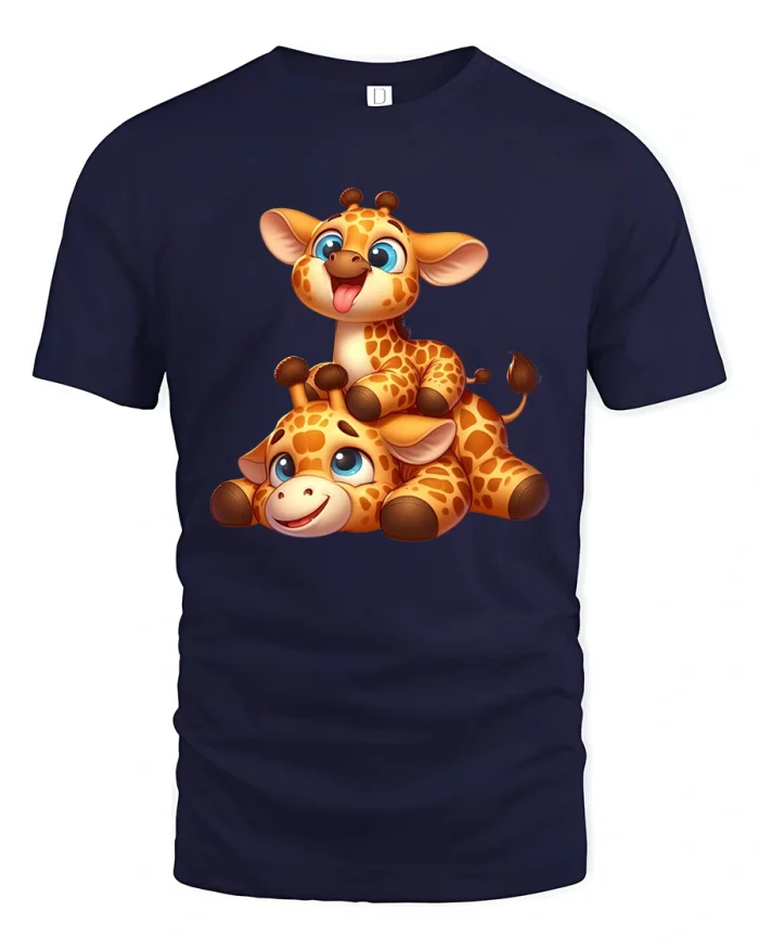 Cute Tiger Coffee Time Cartoon Art Tshirt Cozy Graphic Tee - navy t-shirt on white background