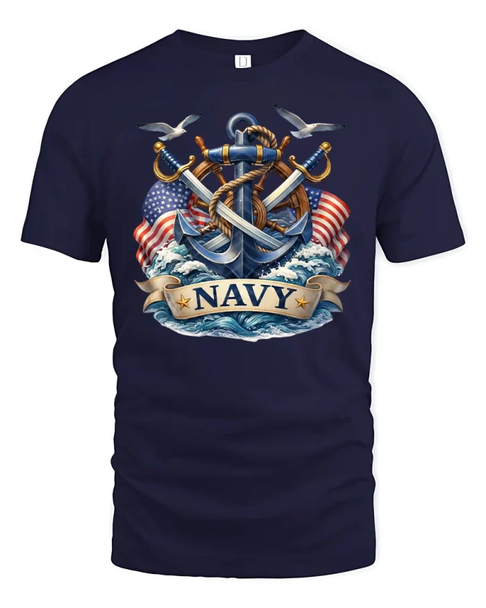 Patriotic Letter B Eagle American Flag Art Graphic Tshirt Tee - navy t-shirt on white background