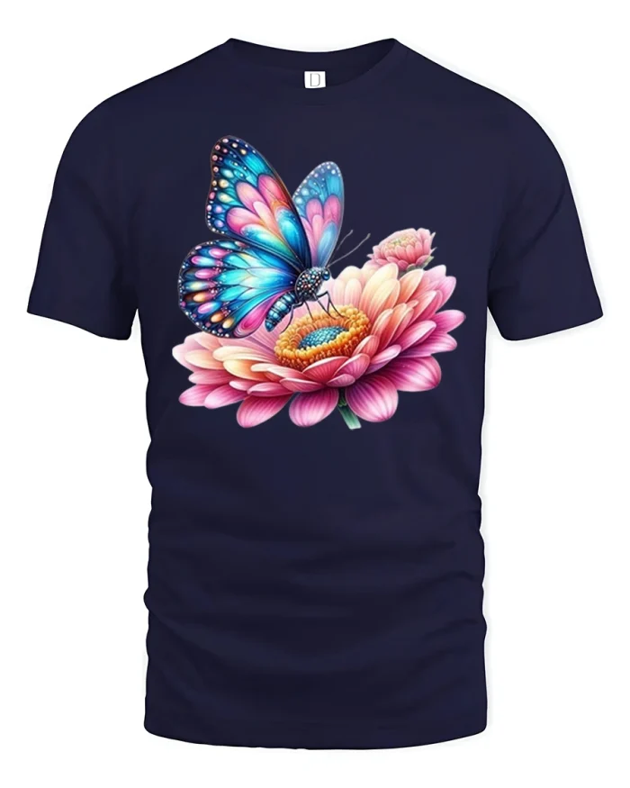 Cute Glowing Bee Fantasy Illustration Graphic T Shirt Art - navy t-shirt on white background