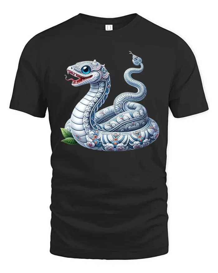 Ornate Fantasy Snake Illustration Art Graphic T Shirt - black t-shirt on white background