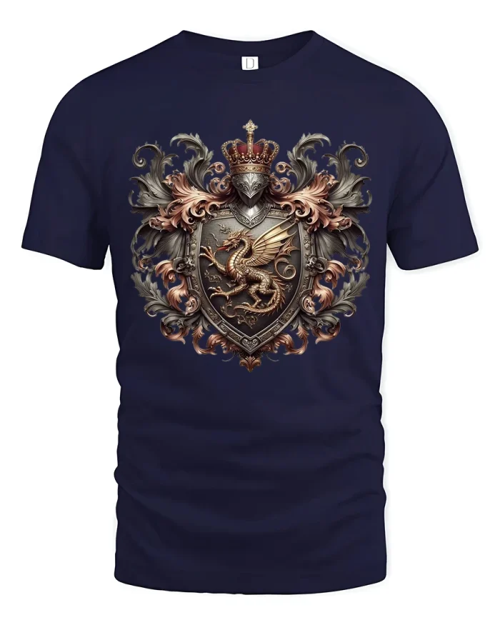 Eldritch Green Eye Tentacle Crown Fantasy Illustration Tee - navy t-shirt on white background