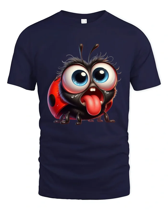 Cute Highland Cow Art Tee Cozy Cartoon Farm Animal Illustration - navy t-shirt on white background