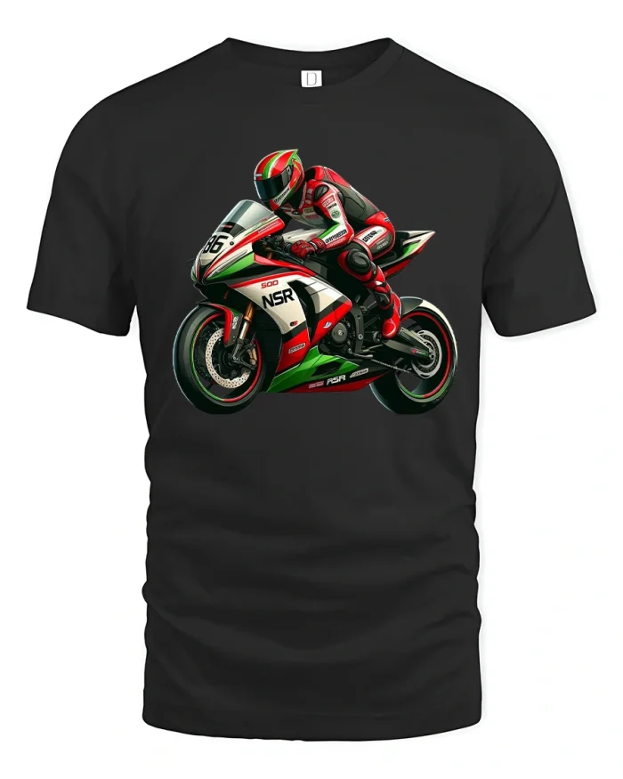 High Speed Racing Motorcycle Graphic T Shirt With Power Style - black t-shirt on white background