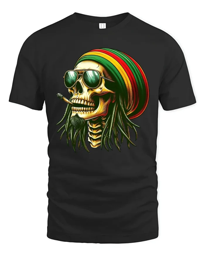 Reggae Skull Dreadlock Vibe Graphic T Shirt With Bold Style - black t-shirt on white background