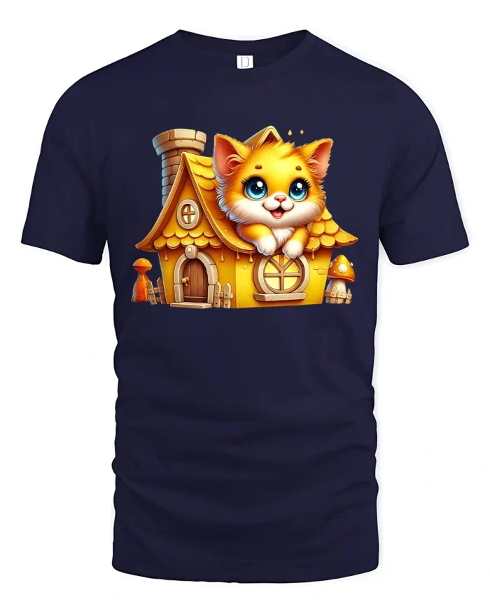 Cute Skateboarding Giraffe Cartoon Illustration Graphic Tshirt - navy t-shirt on white background