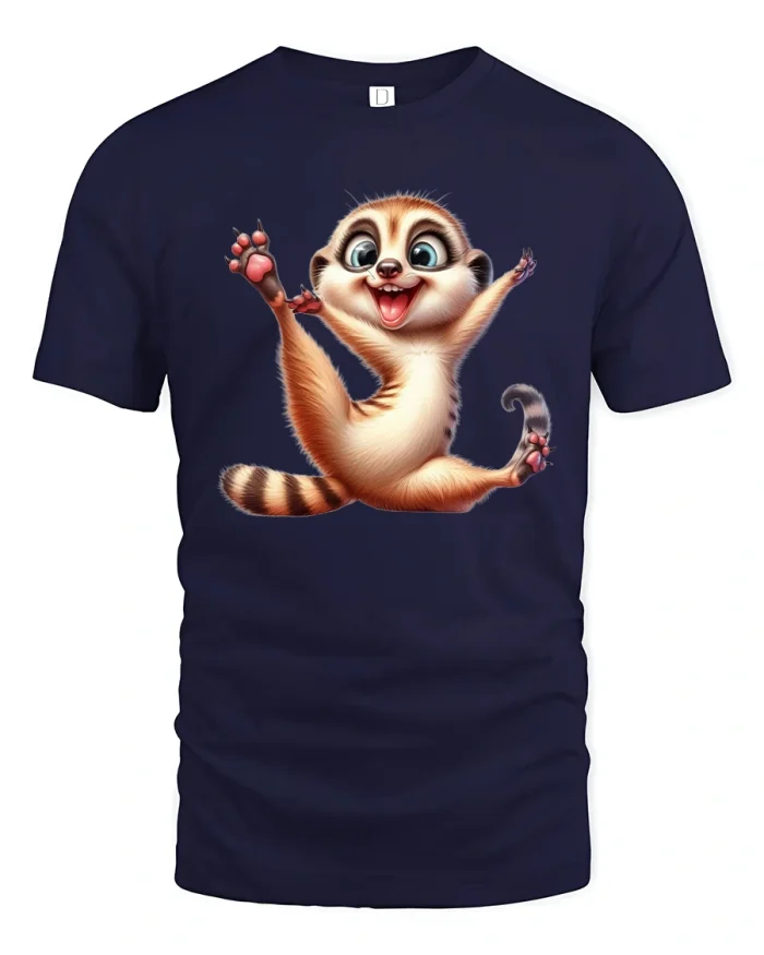 Funny Colorful Fluffy Monster Cartoon Illustration Graphic Tshirt - navy t-shirt on white background