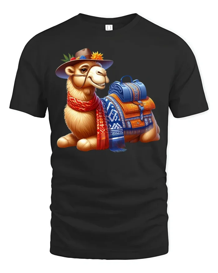 Cute Adventure Llama T Shirt Colorful Traveler Animal Art - black t-shirt on white background