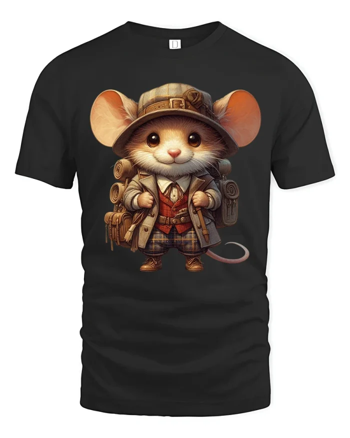Cute Explorer Mouse T Shirt Whimsical Adventure Animal Art - black t-shirt on white background