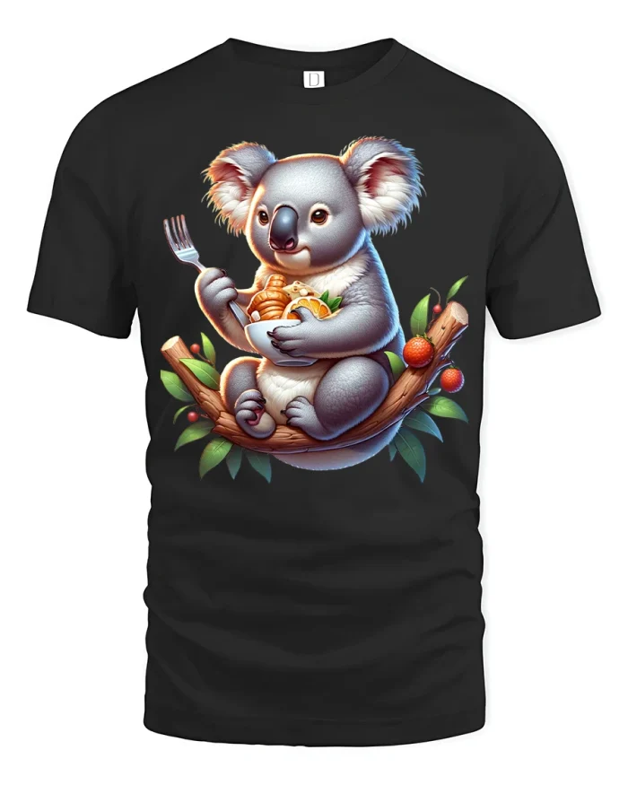 Cute Koala Pancake Lover Art T Shirt Cozy Funny Style - black t-shirt on white background