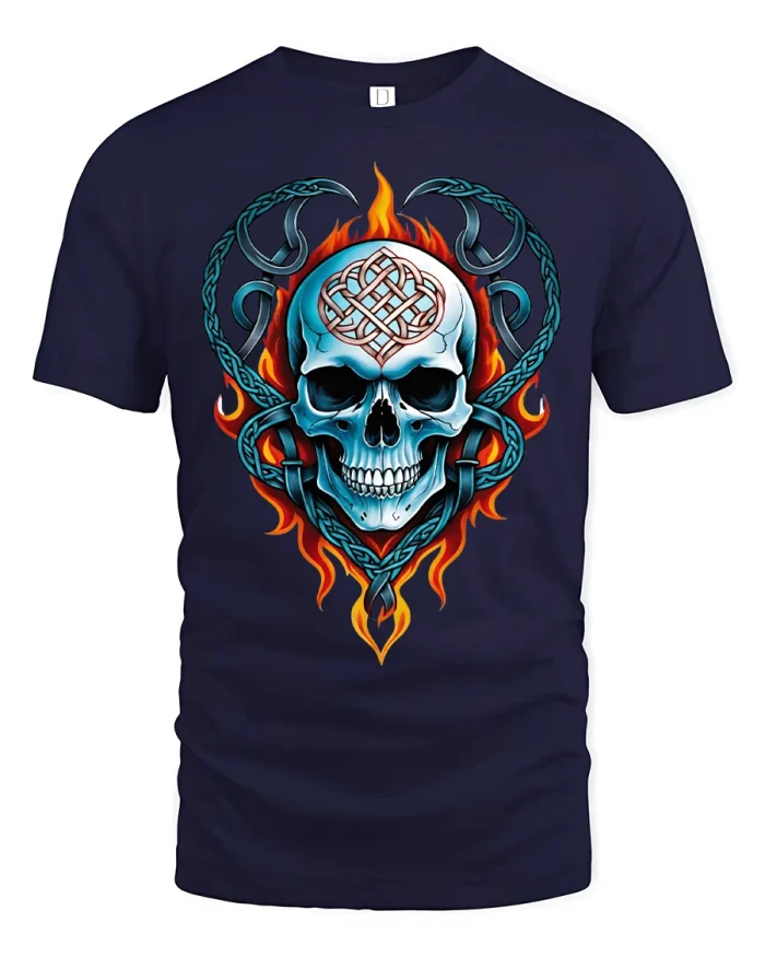 Cyberpunk Skull Headphone DJ Graphic T Shirt Art Design - navy t-shirt on white background