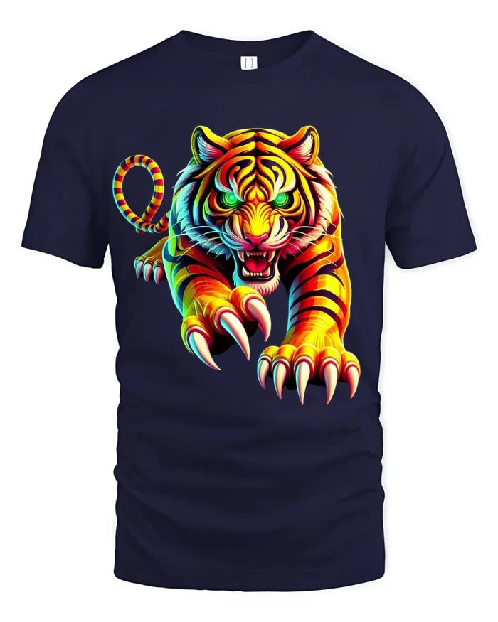 Fierce Shark Splash Art Graphic T Shirt Bold Ocean Design - navy t-shirt on white background