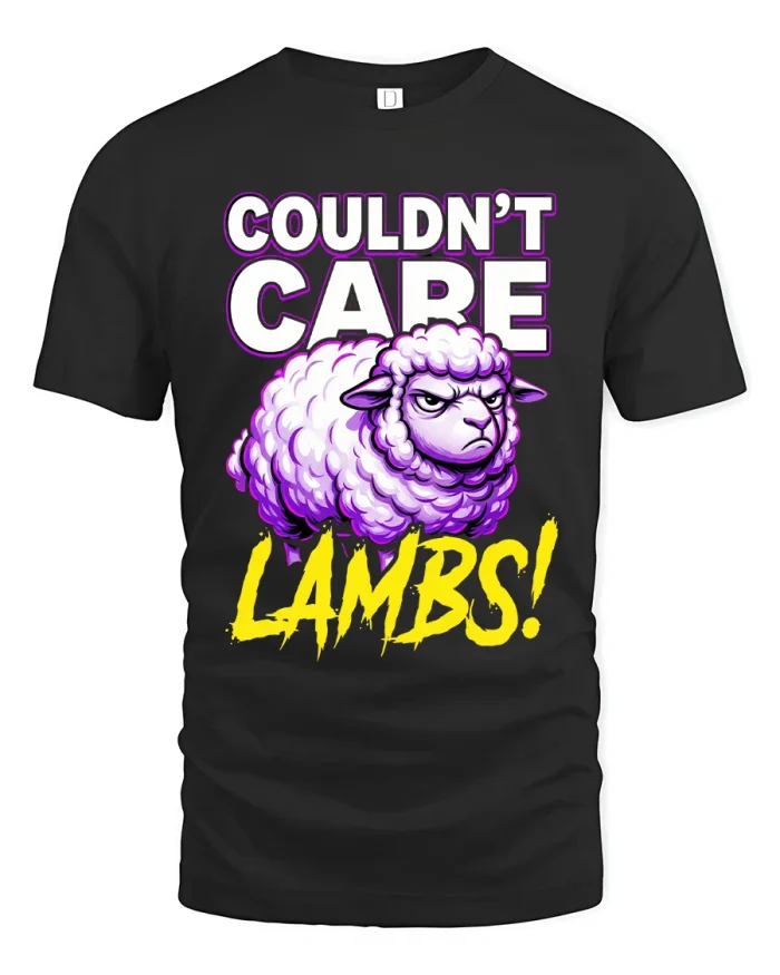 Couldnt Care Lambs Tee Funny Angry Sheep Sarcastic Graphic - black t-shirt on white background