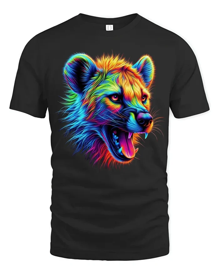 Vibrant Roaring Wolf Graphic Tee With Bold Colorful Energy - black t-shirt on white background