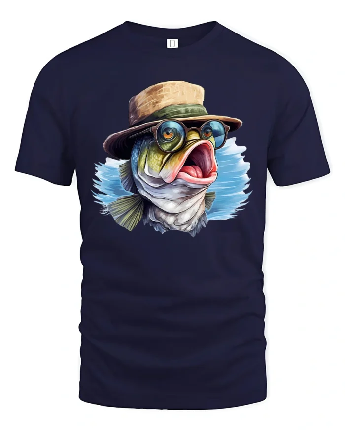 Funny Fishing Fish Graphic T Shirt Nerdy Angler Art Tee - navy t-shirt on white background
