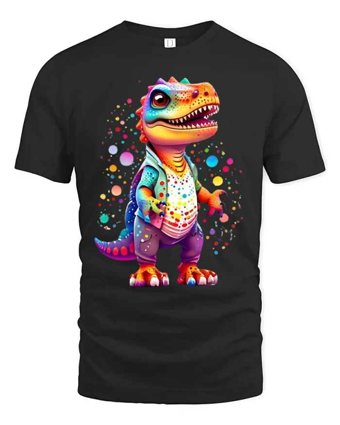 Colorful Graffiti Style Dinosaur Cartoon Art Fun Graphic Tshirt - black t-shirt on white background