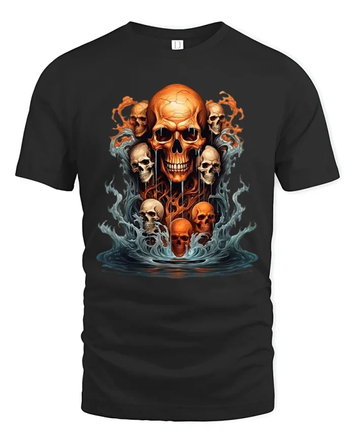 Infernal Skull Rising Dark Fantasy Art Illustration Graphic Tshirt - black t-shirt on white background