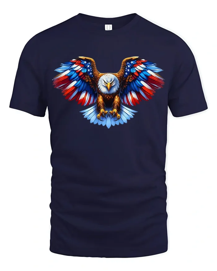 Patriotic Bald Eagle Wings Spread Freedom Art Graphic Tee - navy t-shirt on white background