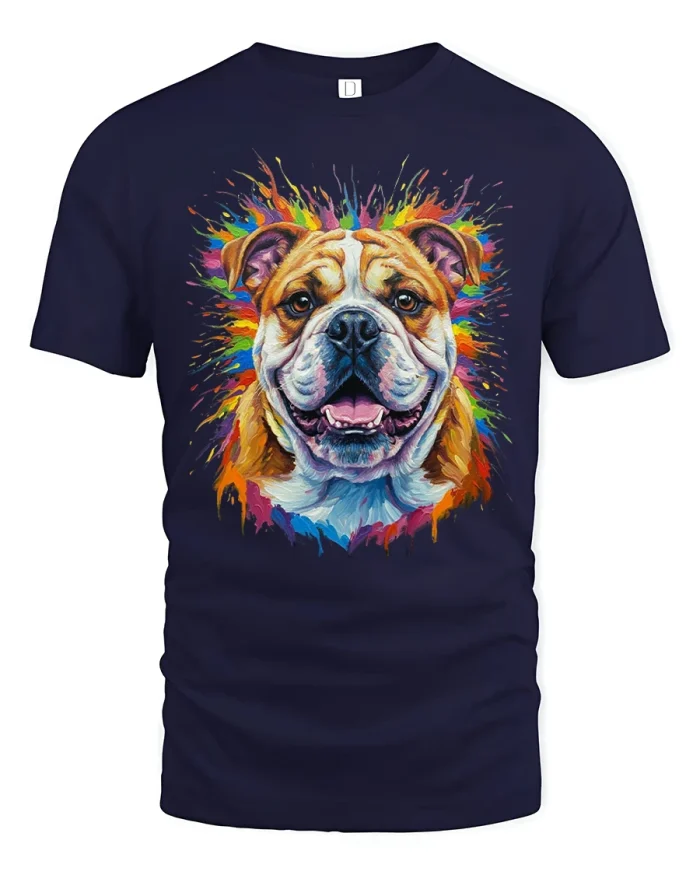 Color Splash Bulldog Portrait Artistic Paint Style Graphic Tee - navy t-shirt on white background