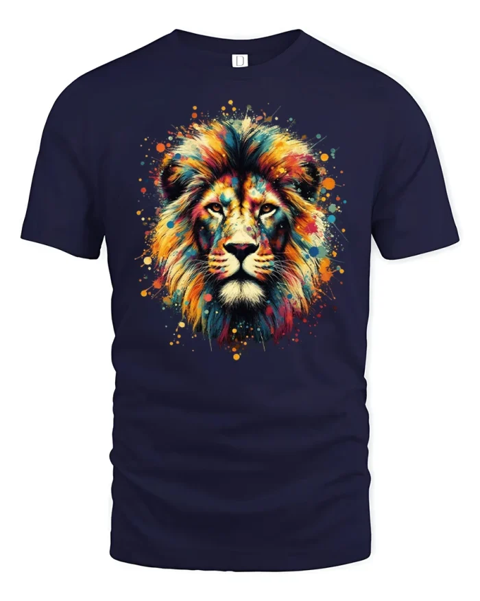 Color Splash Lion Portrait Artistic Paint Style Graphic Tee - navy t-shirt on white background