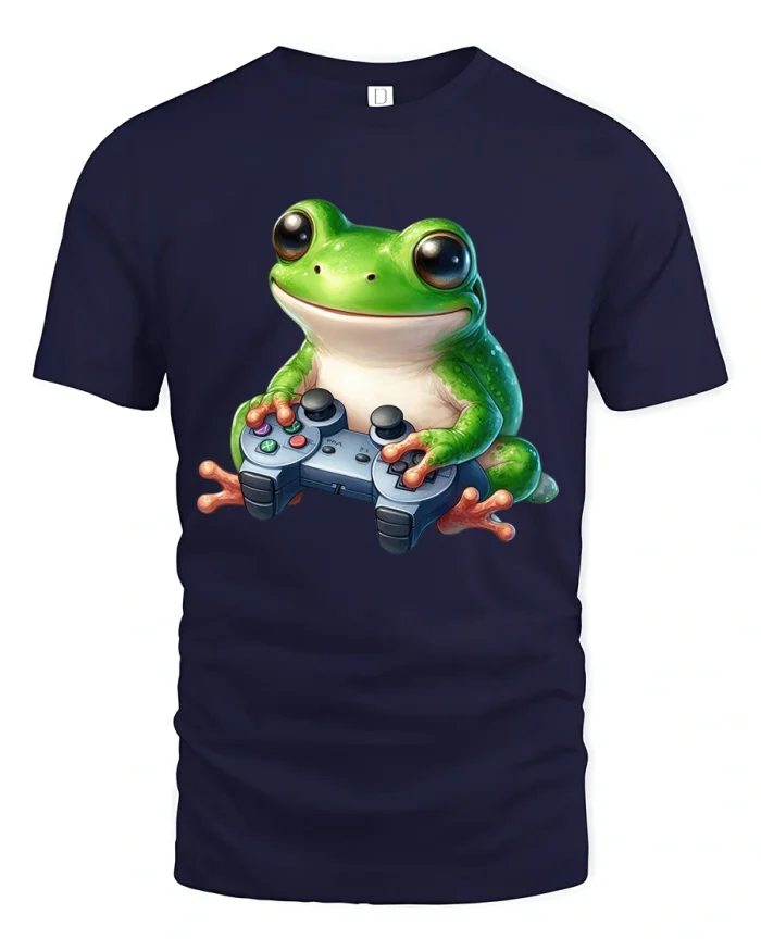 Cute Happy Frog Tshirt Smiling Cartoon Frog Friendly Art - navy t-shirt on white background