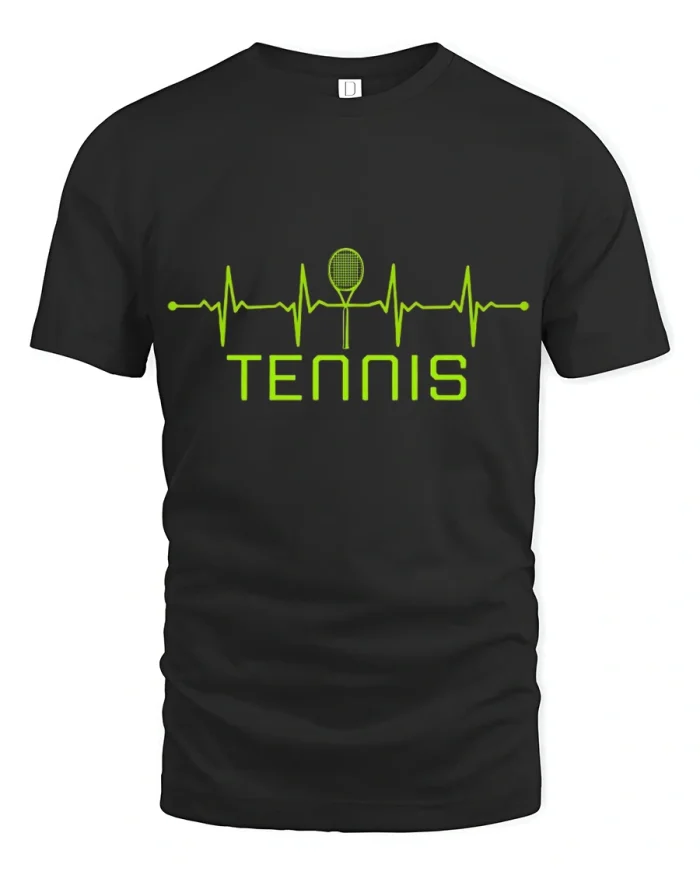Tennis Heartbeat Tshirt Minimal Line Racket Graphic Sports Style - black t-shirt on white background