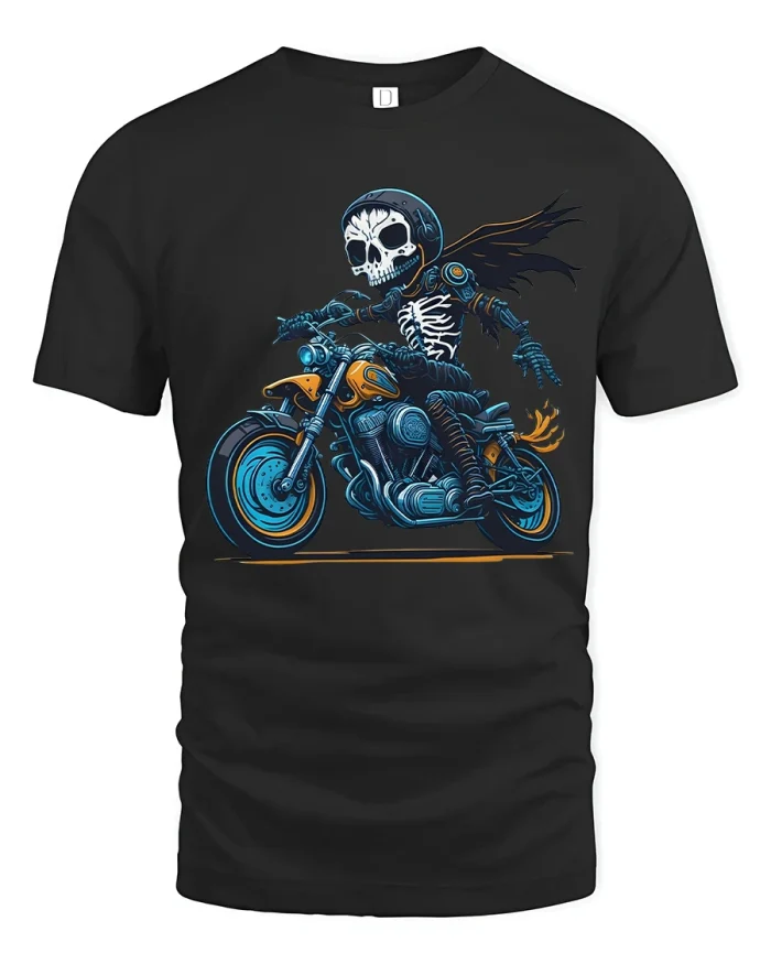 Skeleton Biker Speed Demon Graphic Tshirt Street Rider Art - black t-shirt on white background