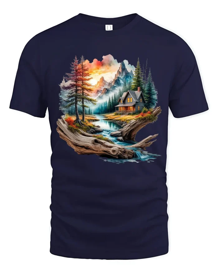 Colorful Ocean Octopus Splash Art Graphic Tshirt Design - navy t-shirt on white background