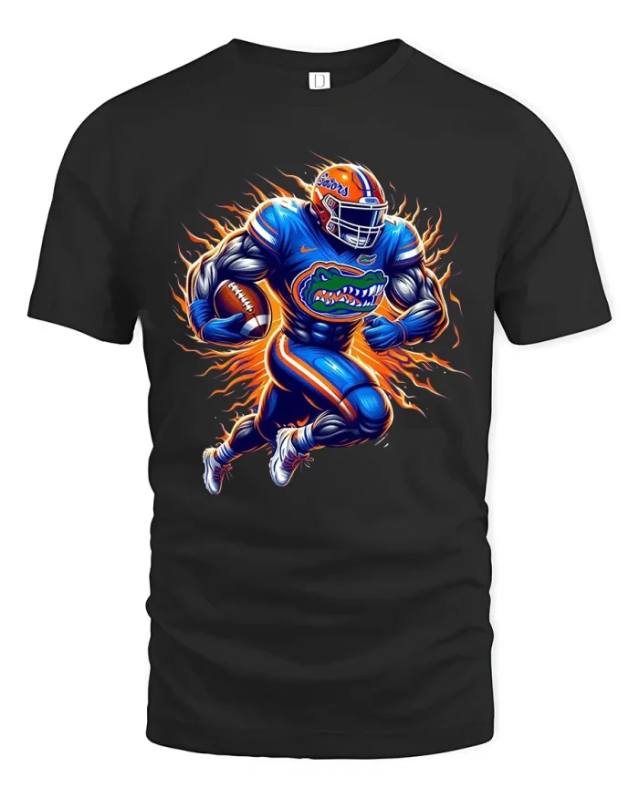 Fierce Gator Football Power Run Graphic Tshirt With Explosive Energy - black t-shirt on white background