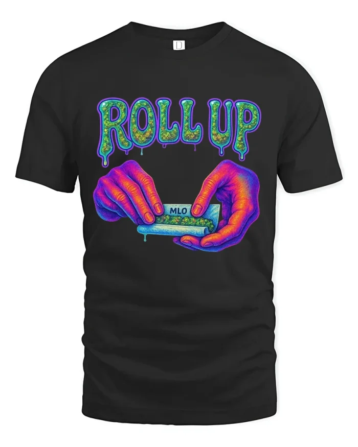 Roll Up Psychedelic Hands Graphic Tee Trippy Street Art Style - black t-shirt on white background