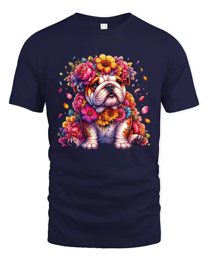 Colorful French Bulldog Art Splash Cute Cartoon Graphic Tee - navy t-shirt on white background
