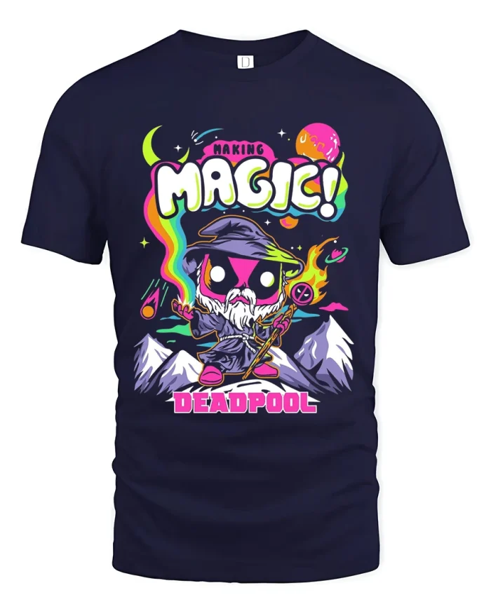 Rainbow Frog Splash Art Cute Cartoon Illustration Graphic Tee - navy t-shirt on white background