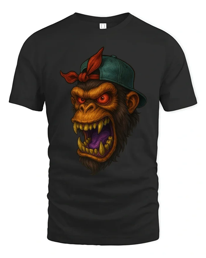 Angry Gorilla Street Style Graphic Tshirt With Urban Attitude - black t-shirt on white background