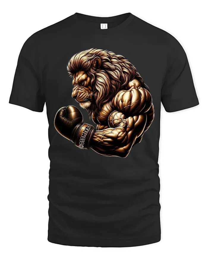 Powerful Boxing Lion Graphic Tshirt With Strength And Pride - black t-shirt on white background