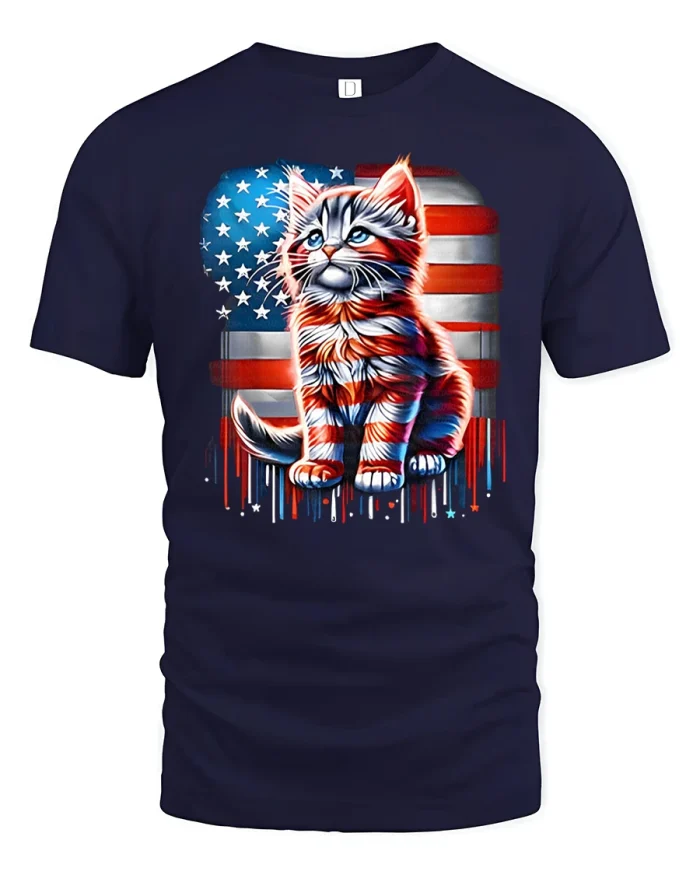 Colorful Bald Eagle Flight Art Graphic Tshirt With Power - navy t-shirt on white background