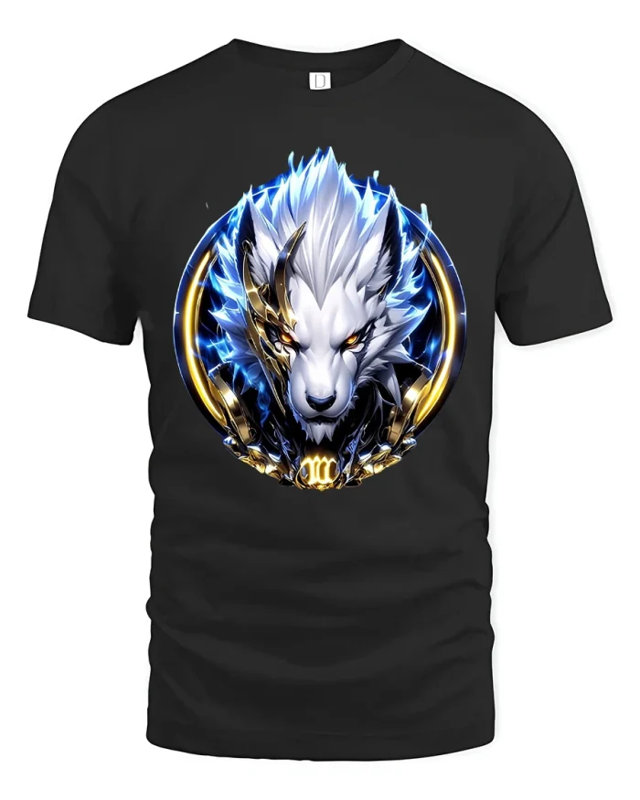 Electric Cyber Wolf Power Emblem Graphic Tshirt - black t-shirt on white background