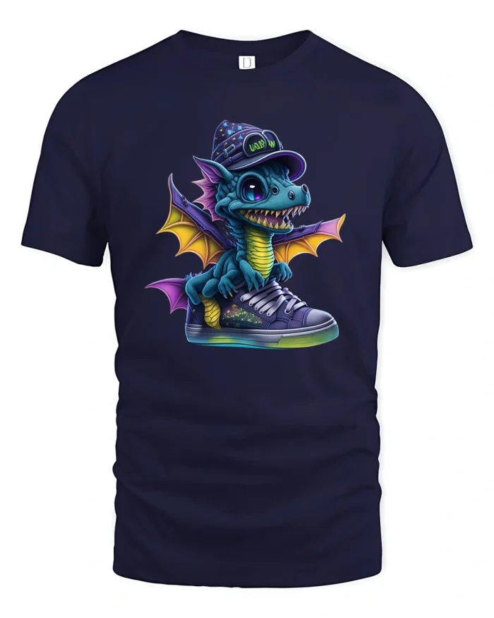 Vibrant Neon Owl Art Illustration Graphic Tee With Bold Colors - navy t-shirt on white background