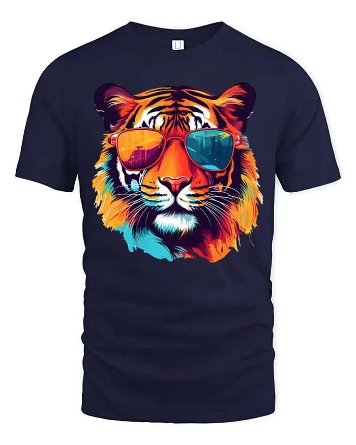 Cute Colorful Chihuahua Puppy Rainbow Art Cartoon Graphic Tee - navy t-shirt on white background