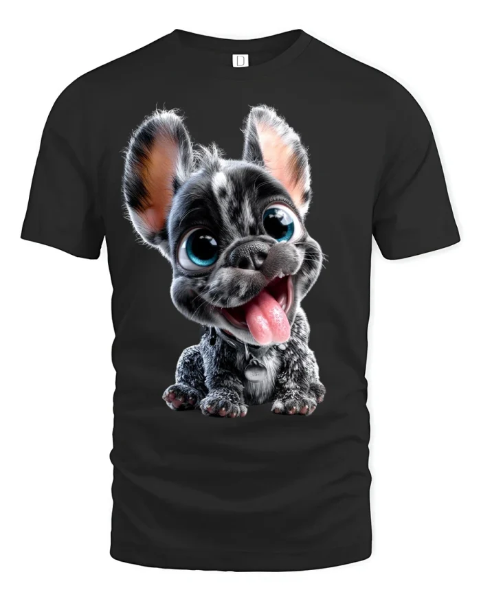 Cute Big Eyed Puppy Graphic Tee Adorable Dog Art Design - black t-shirt on white background