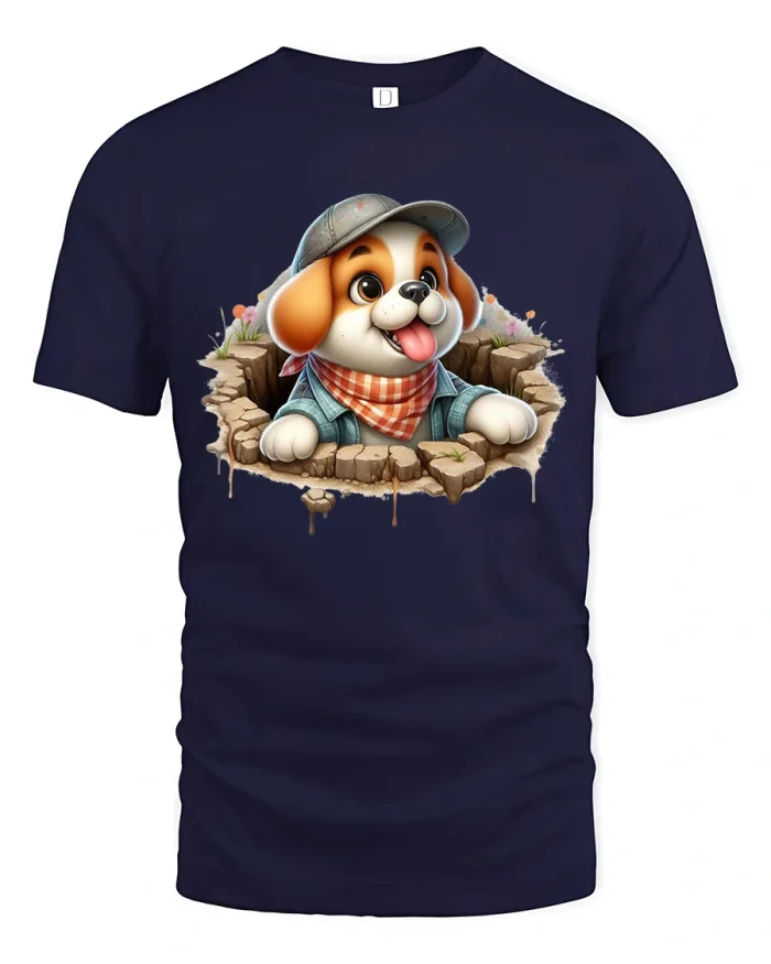 Tank Of The Block Street Hip Hop Rhino Cartoon Graphic Tee - navy t-shirt on white background